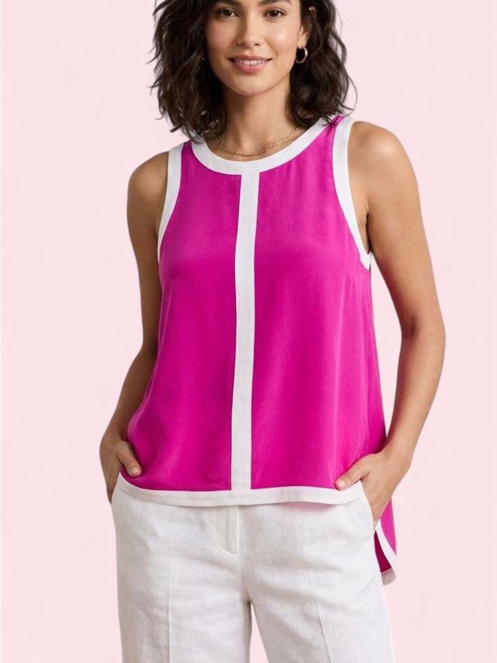 POPPYLARK pink sleeveless top Size M 100% Silk